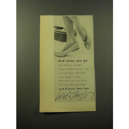 1960 Lord & Taylor Bertlyn Slippers Ad - And away you go