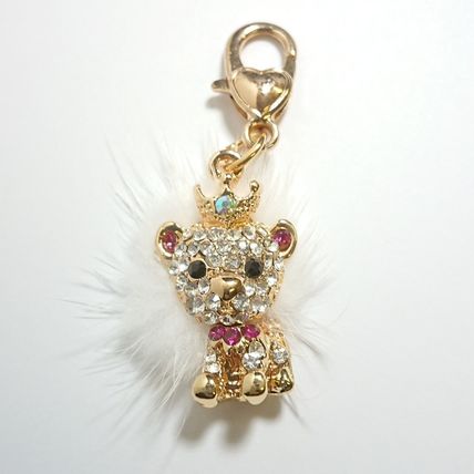Small Lion Dog Keyring Silver Crystal Diamante Bag Charm Key Ring Gold