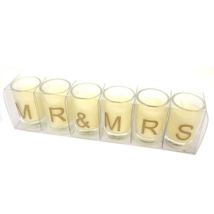 3 Sets Wedding MR & MRS votive candles Gold Lettering Glass Holders Venue Gift