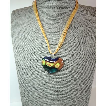 Heart Murano Glass Lampwork Blue Gold Green Red Pendant Necklace Gift Boxed