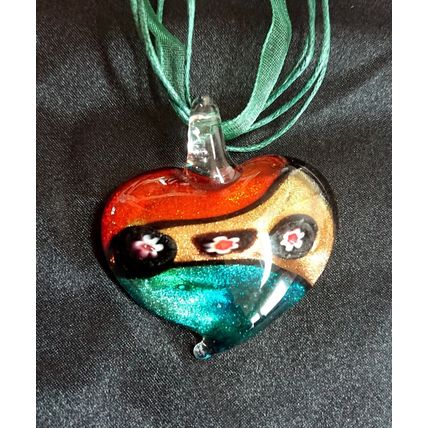Heart Murano Glass Lampwork Blue Gold Green Red Pendant Necklace Gift Boxed