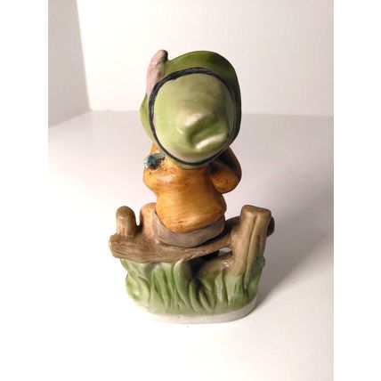 Boy Sitting On Fence Playing Flute Porcelain Figurine Home Decor Farmhouse VTG