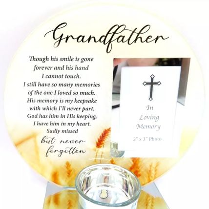 Grandfather Tealight Votive Holder with Memorial Verse Photo Frame 15 CM Grief