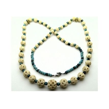 Carved Bead Turquoise Beaded Gemstone Necklace