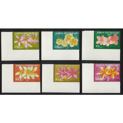 Papua NG Frangipani Flowers 6v Corners 2005 Def SG#1074-1079 Sc#1170-1175