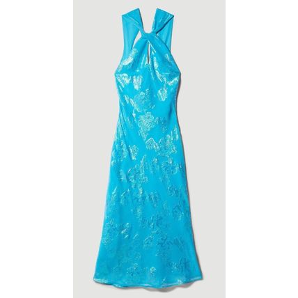 KAREN MILLEN Limited Edition Metallic Iridescent Halter Column Midi Dress BNWT