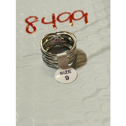 NWT Ring Bomb Party Sz9 RBP Square Bright Purple Crisscross Rhodium P Band