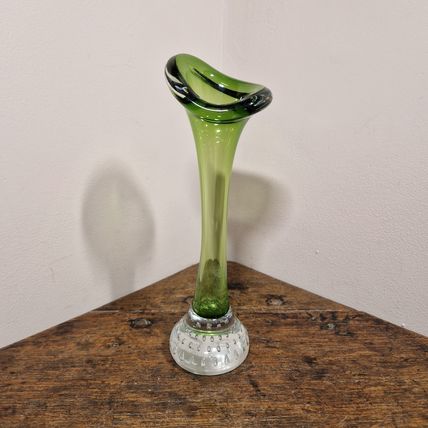 Mid Century Green Swedish Aseda Glasbruk Glass Vase