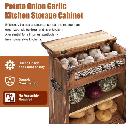 Rustic Wooden Potato & Onion Storage Bin - Kitchen Countertop Vegetable Storage,