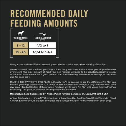 Purina Pro Plan Small Breed Dog Food Shredded Blend Chicken and Rice Formula wit