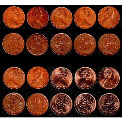 Australia Two Cents 1970 to 1979 10 x 2c Used Coins Frilled neck-lizard QE II