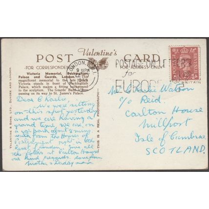 Victoria Memorial, Buckingham Palace and Guards, London, 1953 - Valentine's RPPC