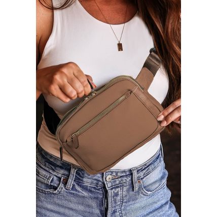 Camel Minimalist Multi-zipped Crossbody Bag