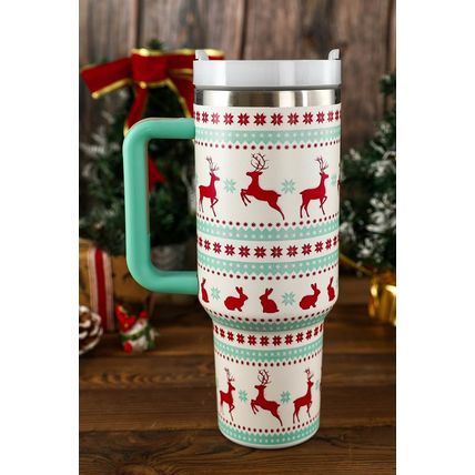 Iceland Blue Christmas Pattern Print Handled Stainless Steel Tumblers