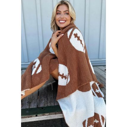 Chestnut Rugby Pattern Color Block Fleece Blanket 127*152cm