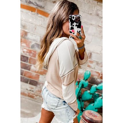 Multicolor Colorblock Seamed Ribbed Henley Hoodie