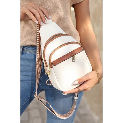 White Multi Zipped Street Casual Sling Bag