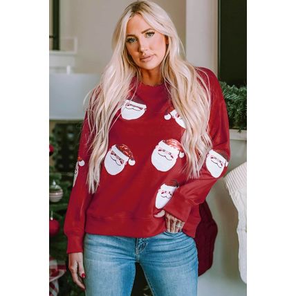 Fiery Red Santa Claus Sequin Graphic Sweatshirt