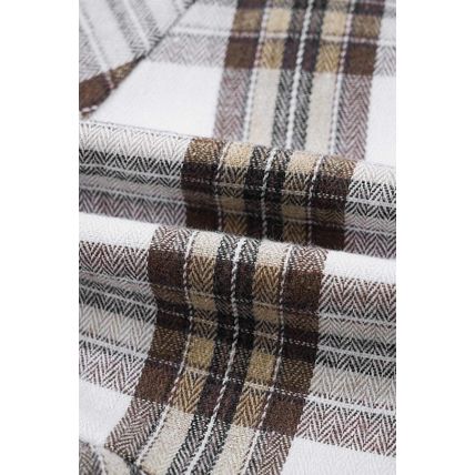 White Plaid Bubble Sleeve Flowy Shirt Dress