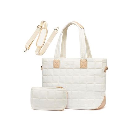 White Quilted Patchwork Large Tote Bag and Clutch 2pcs Set
