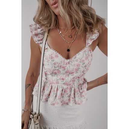 Pink Floral Flutter Peplum Tank Top