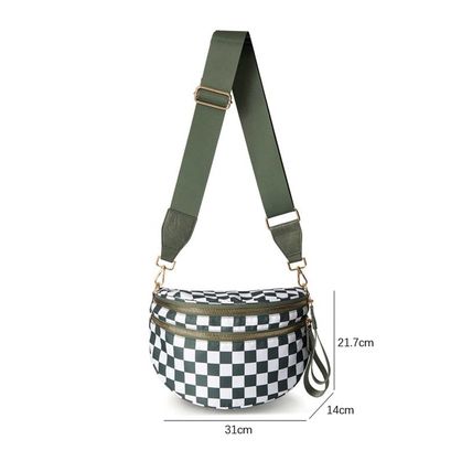 Blackish Green Checkered Print Wide Strap Large Crossbody Bag