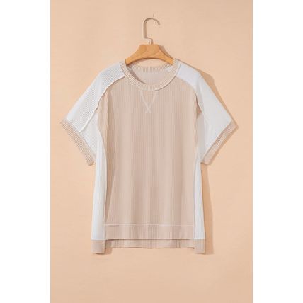Parchment Twist Rib Colorblock Hi Low Plus Size Short Sleeve Top