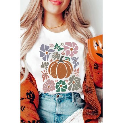 White Flower Pumpkin Distressed Graphic T Shirt