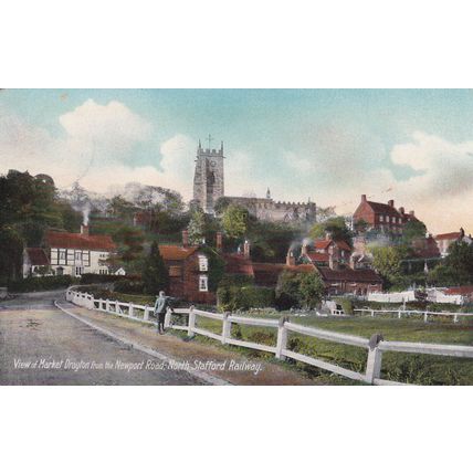 EC907 MARKET DRAYTON FROM NEWPORT ROAD. NORTH STAFFORD RAILWAY . PRINTED POSTCA.