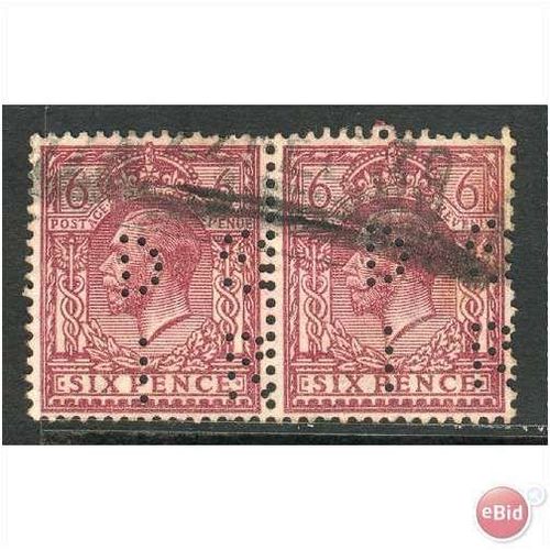 GB stamps 1912 SG426 KGV - 6d purple - perfin x2