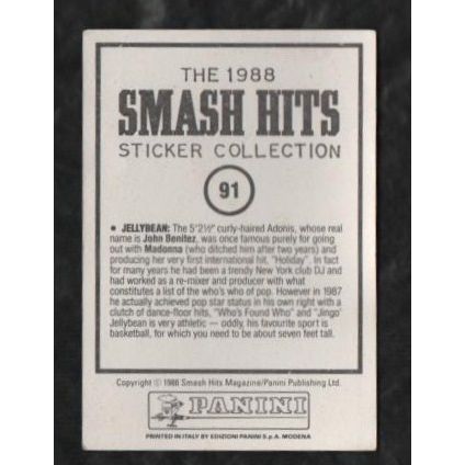 1988 Panini Smash Hits trading sticker 91 Jellybean