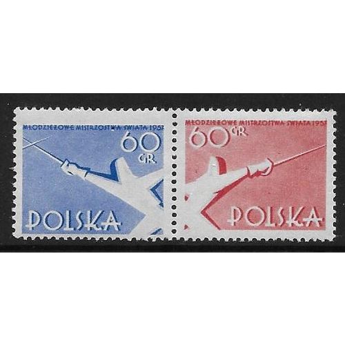 Mi 1006/7: 60 gr. bright blue & 60 gr. deep rose red Youth Fencing Championships