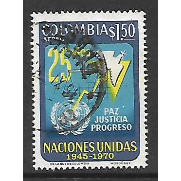 COLOMBIA 1970 UN EMBLEM SCALES AND DOVE $1.50 YELLOW & ULTRA SG1261 FINE USED#2