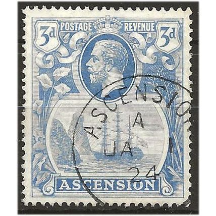 Ascension Island 1924 SG14 3d Blue Fine Used . .. .