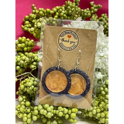 Paper Textures Bottle Cap Retro 60's Dangle Fish-hook Earrings Handcrafted