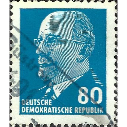 DDR, Walter Ernst Paul Ulbricht, 2nd president, cyan blue 1967, 80pf, #5