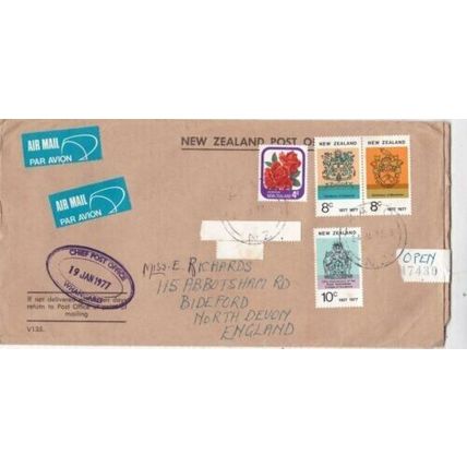 New Zealand 1977 Wangarei-Bideford Airmail Cover written VGC