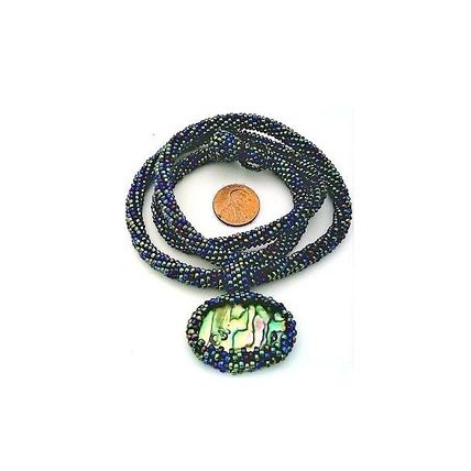 Green Bead Crochet Rope Choker Paua Shell Pendant 5