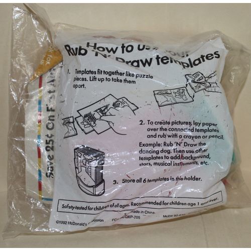1992 McDonalds Behind the Scenes Rub & Draw Templates Mint in Package