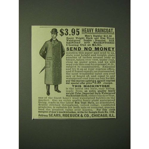 1900 Sears, Roebuck & Co. Mackintosh Ad - $3.95 Heavy Raincoat