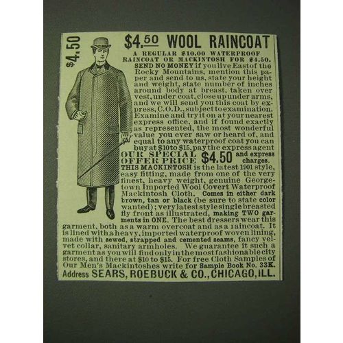 1900 Sears, Roebuck & Co. Mackintosh Ad - $4.50 Wool Raincoat