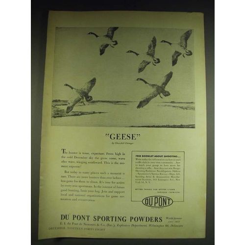 1948 Du Pont Sporting Powders Ad - Geese by Churchill Ettinger
