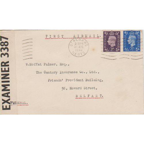 GB 1941 Wartime cover 1st airmail to Belfast Passed censor see others
