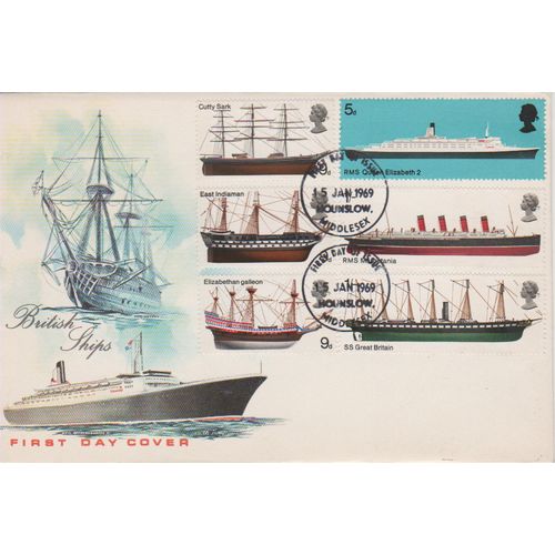 GB 1969 Sailing Ships set GPO FDC Hounslow pm