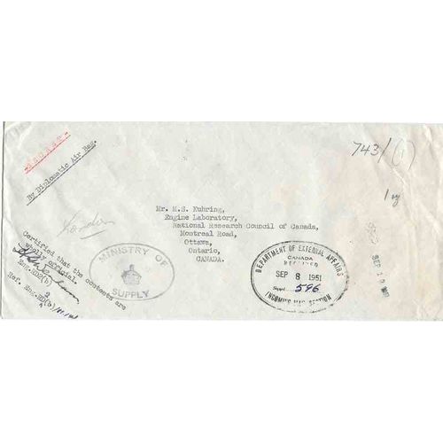 Canada Military Mail Stampless 1951, Diplomatic Air Bag "Secret" mail