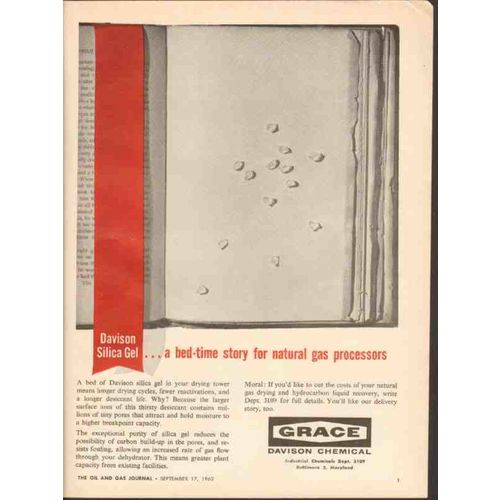 W R GRACE COMPANY 1962 Davison Chemical natural gas process vintage ad