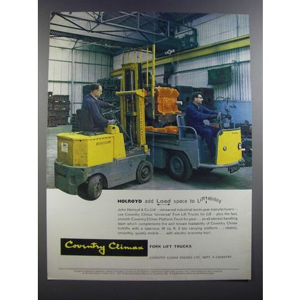 1964 Coventry Climax Ad - Holroyd add Load space to liftability