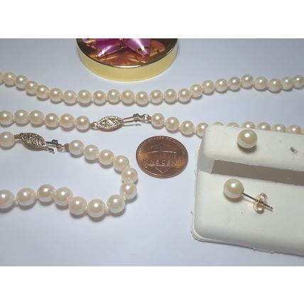 5.8mm Cultured Pearl 17.5" Neck, 7.5" Brac & Earrings 14Kt YG Matching Set#15344