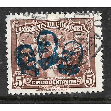 COLOMBIA 1945 5c BROWN OPT'D WITH STALIN ,ROOSEVELT, CHURCHILL SG618 FINE USED#2