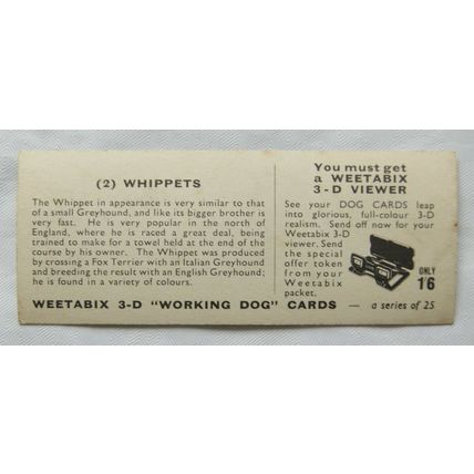 1960s Weetabix 3-D Working Dog Card No. 2 Whippets